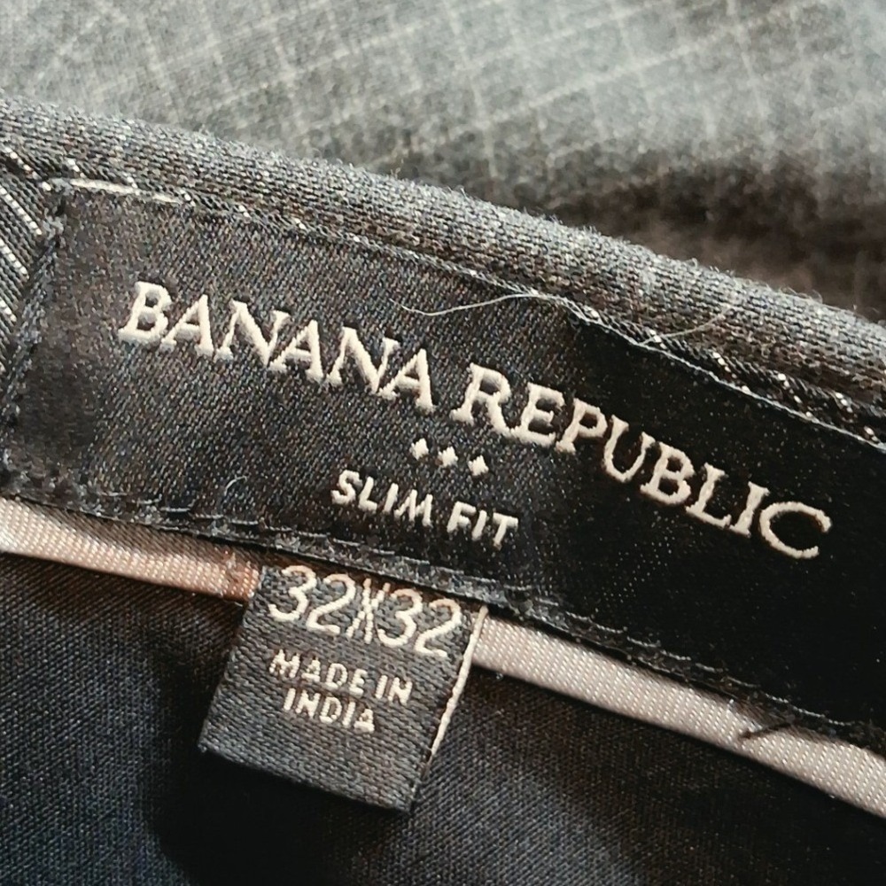 Banana Republic Mens 32x32 Slim Fit Dress Pants Gray Micro Grid Stretch Trousers